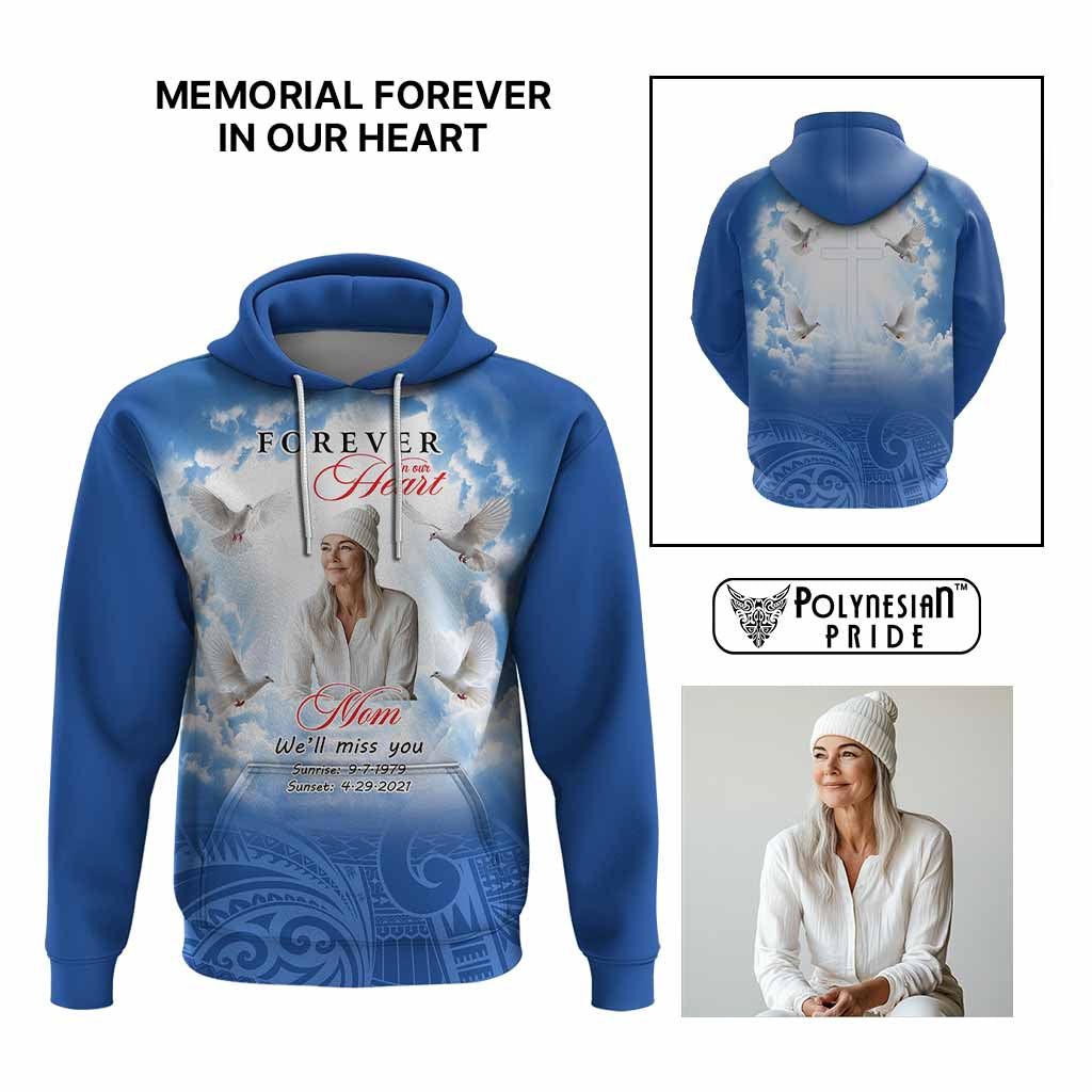 Custom Photo Memorial Forever in our Heart Hoodie Mixed Polynesian Pattern