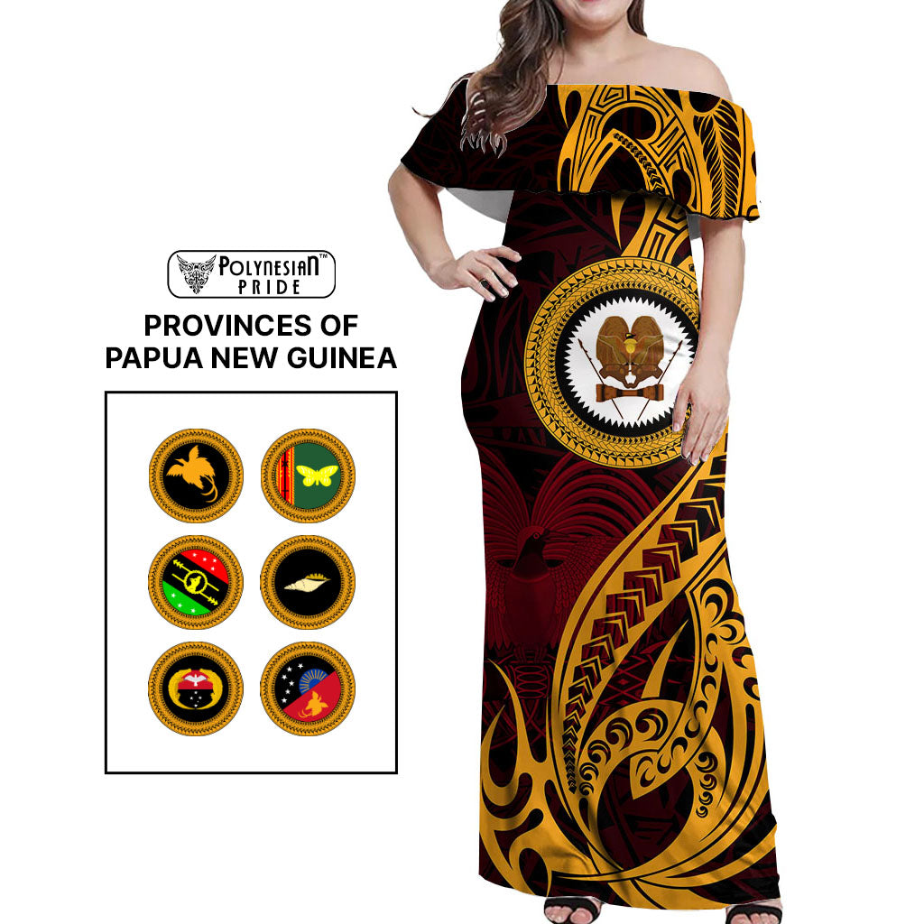 Custom Provinces of Papua New Guinea Off Shoulder Maxi Dress Bird of Paradise Polynesian Tribal - Polynesian Pride