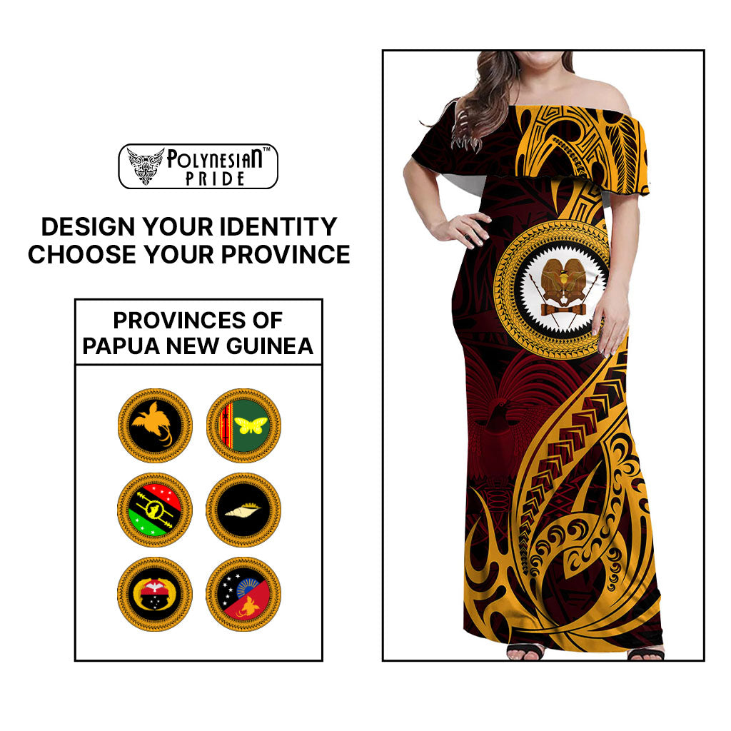 Custom Provinces of Papua New Guinea Off Shoulder Maxi Dress Bird of Paradise Polynesian Tribal - Polynesian Pride