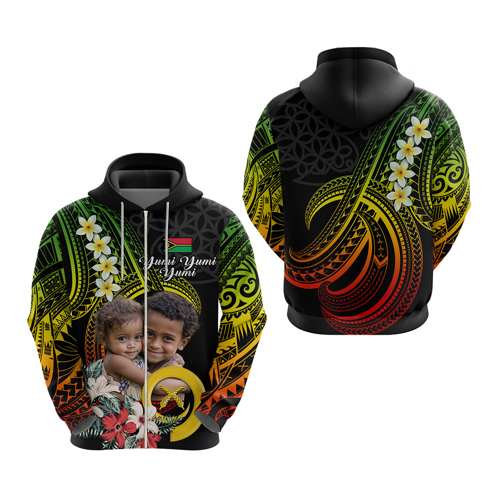 Custom Photo Vanuatu Provinces Hoodie Vanuatuan Pig Tusk and Pacific Beauty Flower
