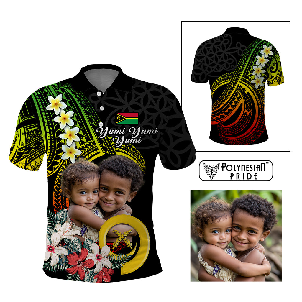 Custom Photo Vanuatu Provinces Polo Shirt Vanuatuan Pig Tusk and Pacific Beauty Flower