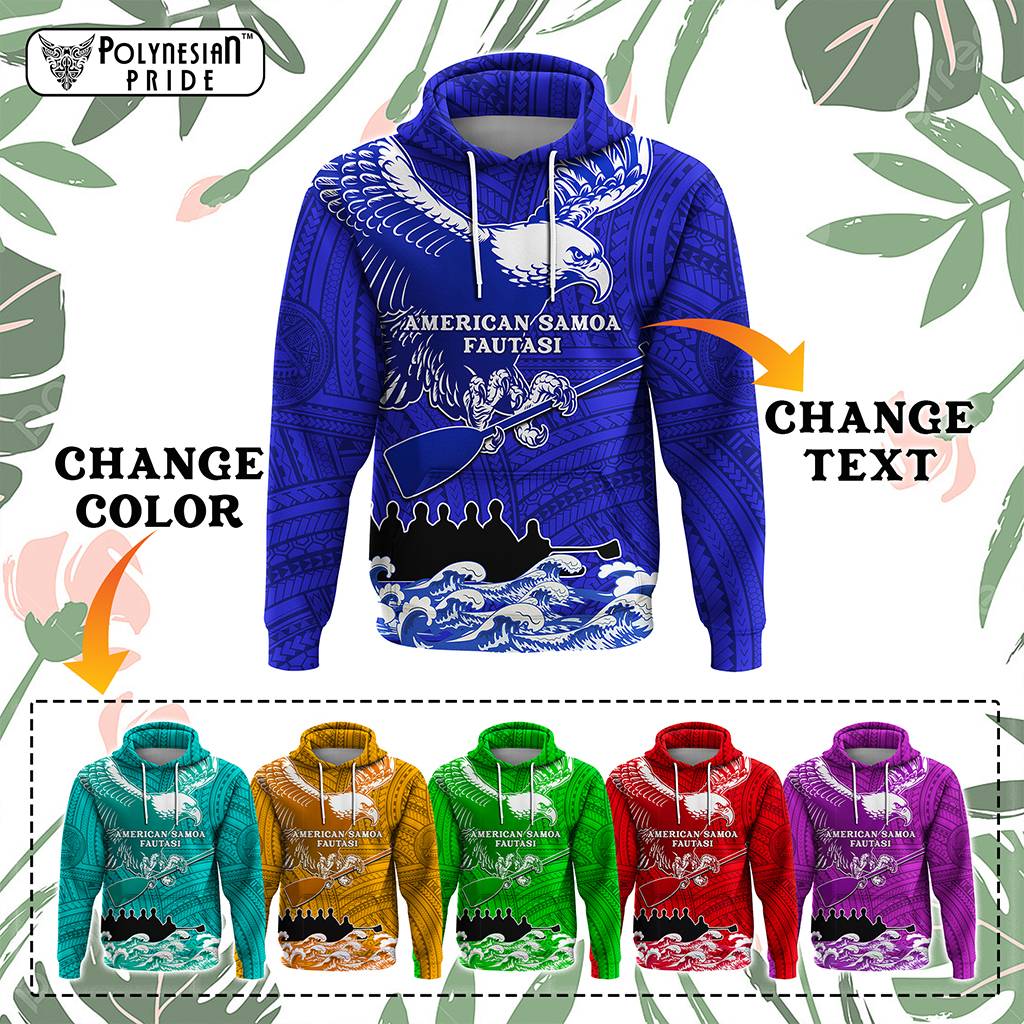 Custom American Samoa Fautasi Race Hoodie Eagle With Polynesian Pattern