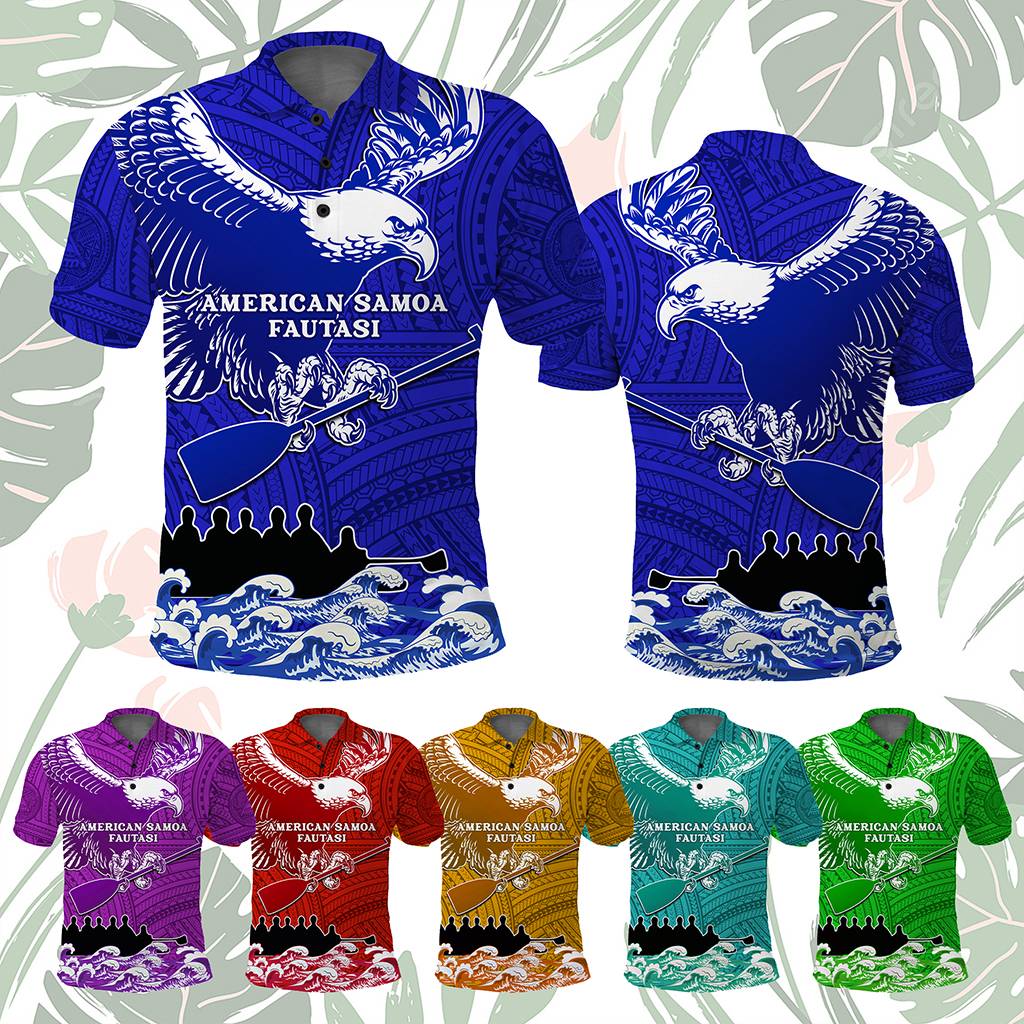 Custom American Samoa Fautasi Race Polo Shirt Eagle With Polynesian Pattern