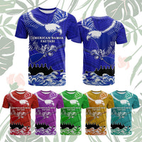 Custom American Samoa Fautasi Race T Shirt Eagle With Polynesian Pattern