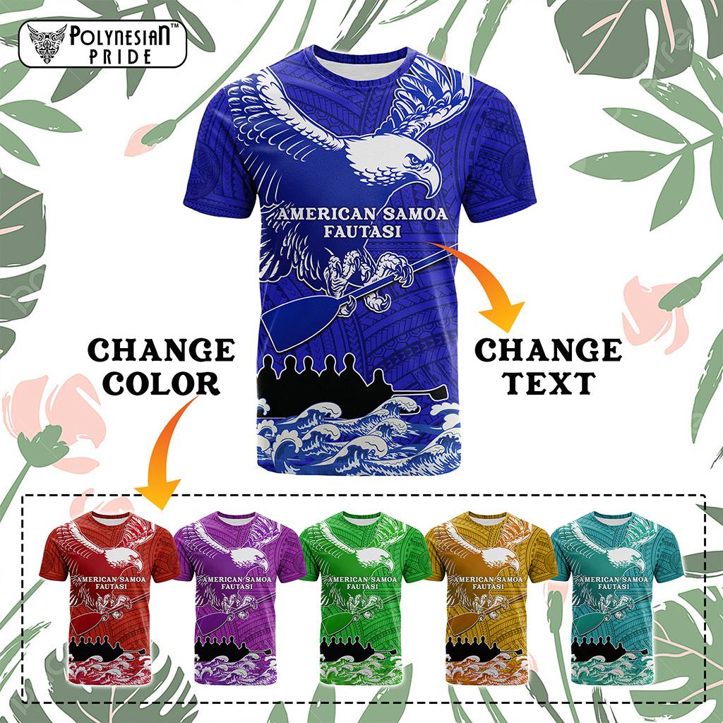 Custom American Samoa Fautasi Race T Shirt Eagle With Polynesian Pattern