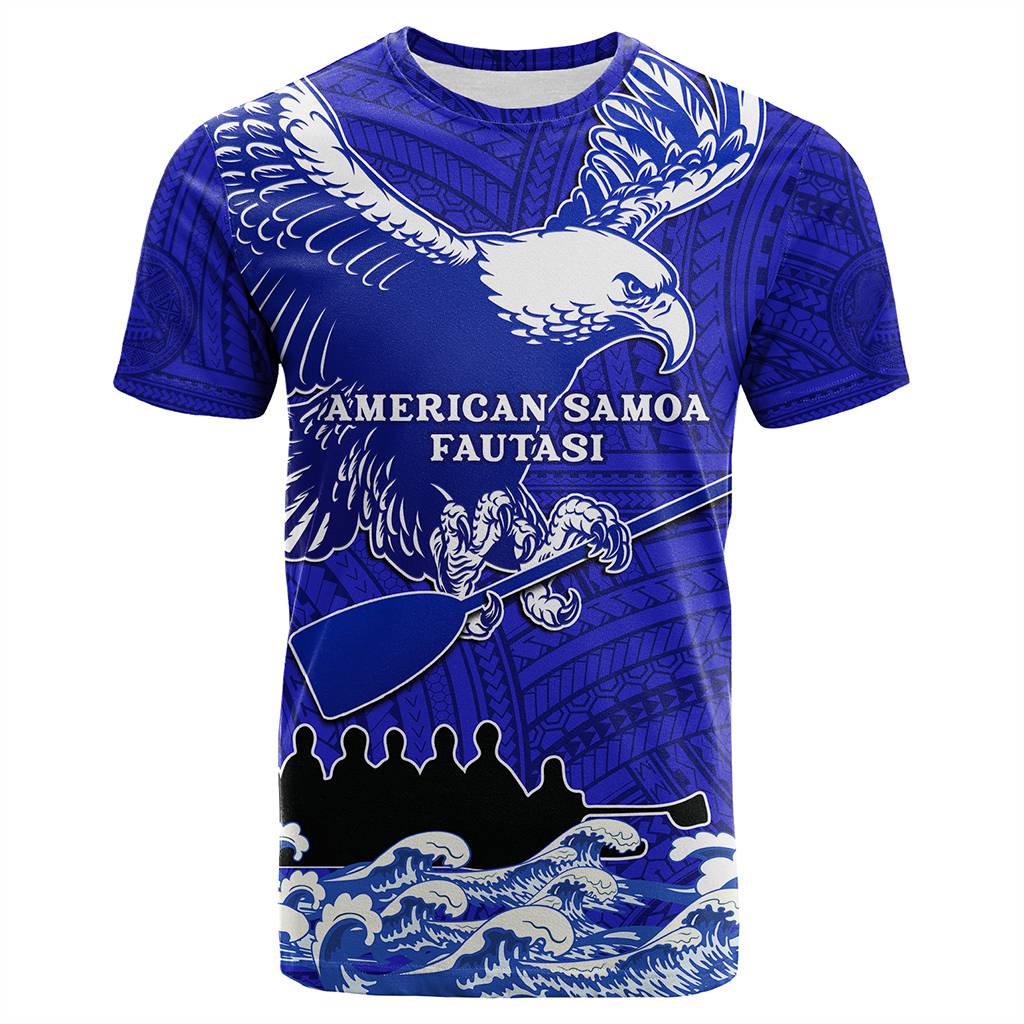 Custom American Samoa Fautasi Race T Shirt Eagle With Polynesian Pattern