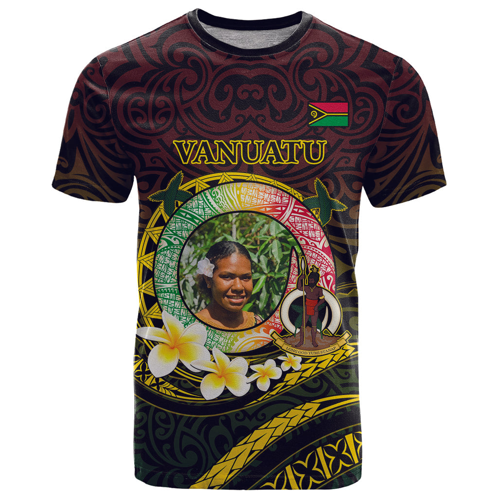 Custom Photo Vanuatu Provinces T Shirt Coat Of Arms Mix Flag - Polynesian Pride