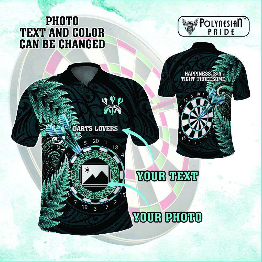 Custom Photo New Zealand Darts Polo Shirt Aotearoa Maori Happiness Is A Tight Threesome CTM14 - Polynesian Pride