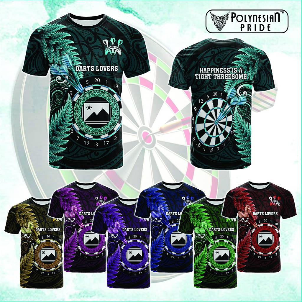 Custom Photo New Zealand Darts T shirt Aotearoa Maori Happiness Is A Tight Threesome CTM14 Multicolor - Polynesian Pride
