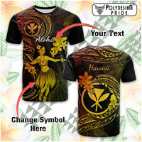 Custom Hawaii Symbols T Shirt Tropical Flowers With Kanaka Maoli