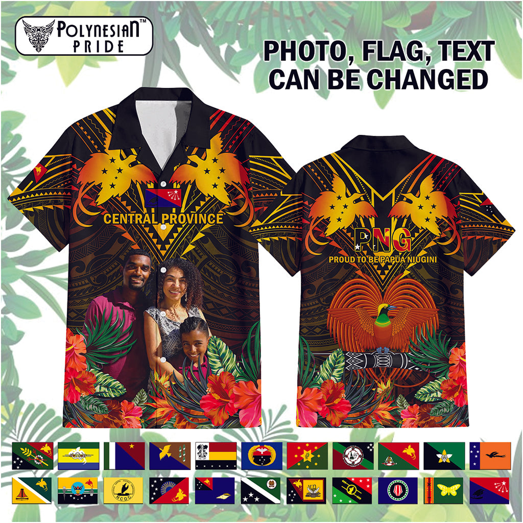 Custom Photo Papua New Guinea Provinces Hawaiian Shirt Flag With Polynesian Tropical Flowers - Polynesian Pride