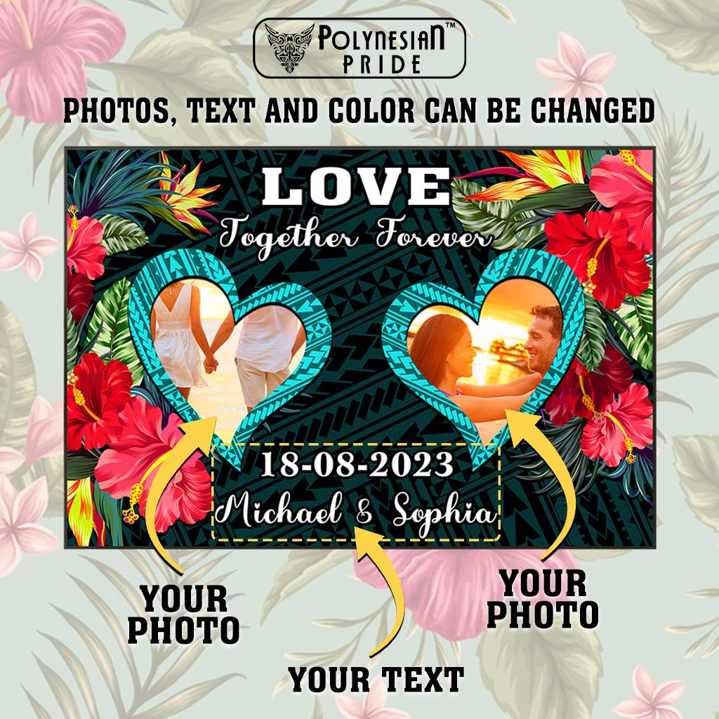 Custom Photo Polynesian Couples Canvas Wall Art Together Forever Tropical Flowers