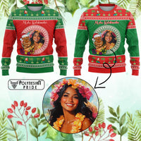 Custom Photo Aloha Hawaii Christmas Knitted Sweatshirt Tiki Santa Mele Kalikimaka