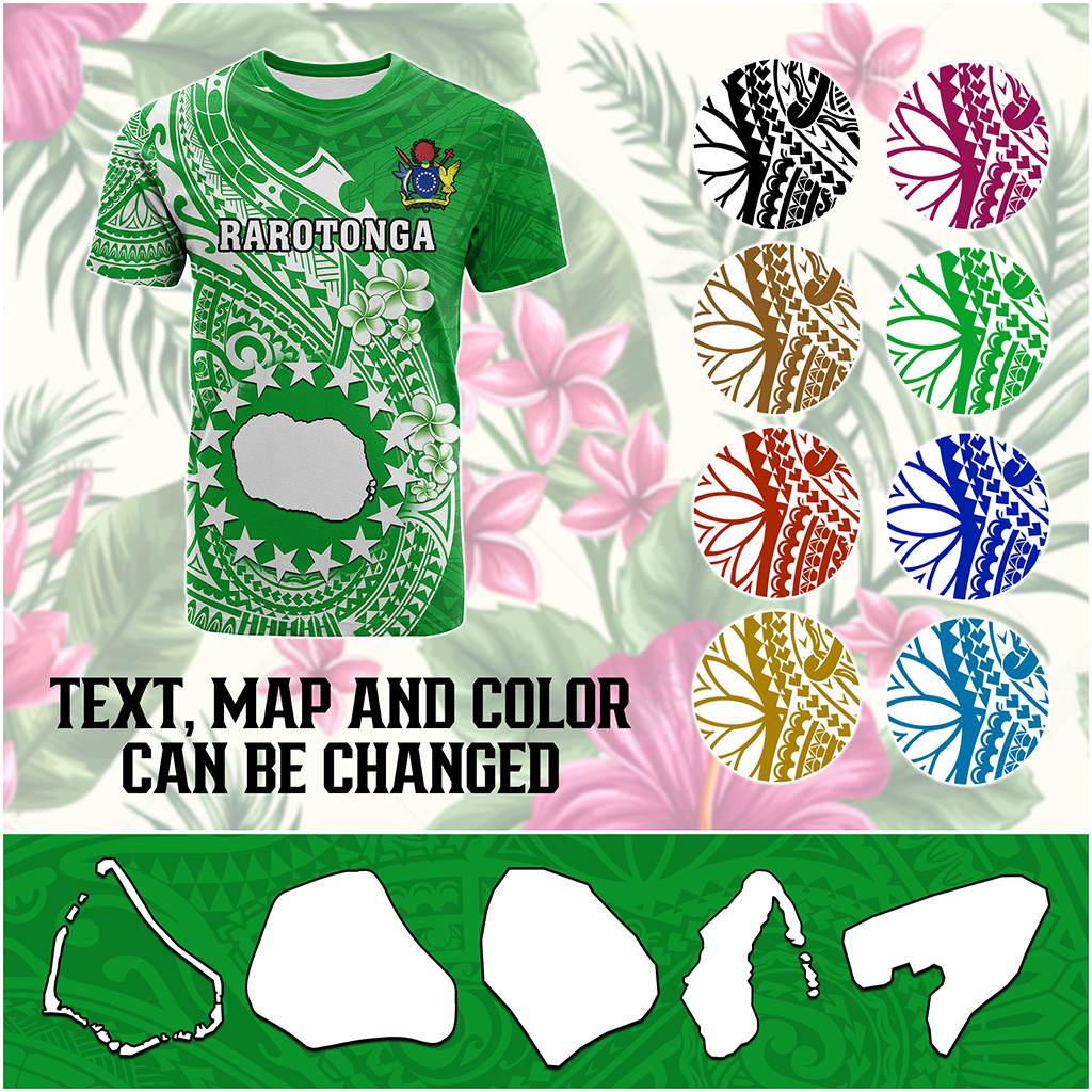 Custom Cook Islands T Shirt Islands Map Plumeria With Polynesian Tattoo