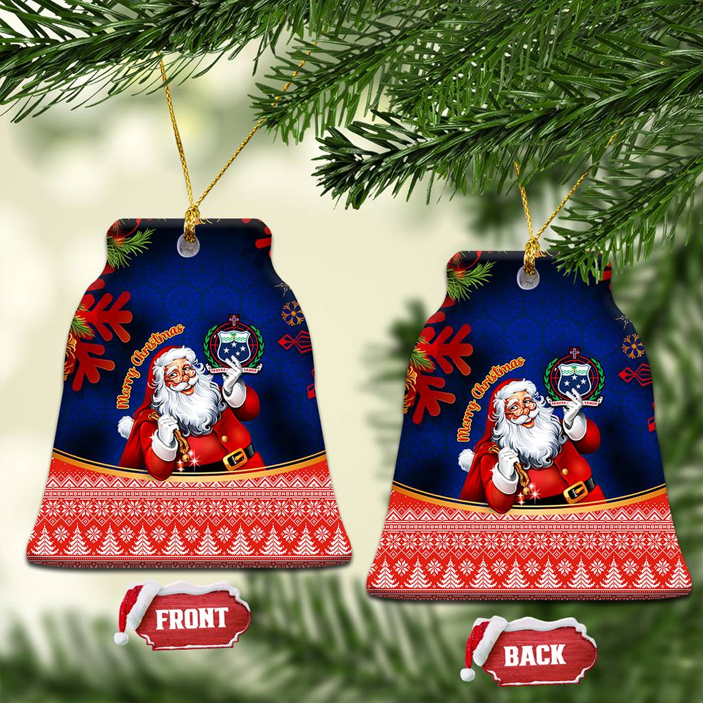 Custom Polynesian Ceramic Ornament Happy Santa Claus With Coat Of Arms