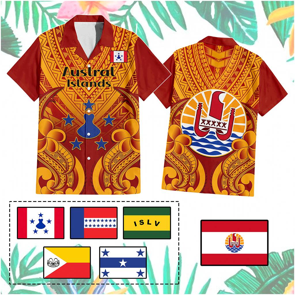Custom French Polynesia Hawaiian Shirt Five Groups Of Islands Flag Plumeria Polynesian Tribal