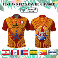 Custom French Polynesia Polo Shirt Five Groups Of Islands Flag Plumeria Polynesian Tribal