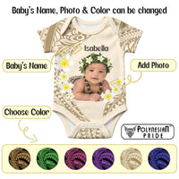 Custom Baby Photo Plumeria Polynesian Pattern Baby Onesie