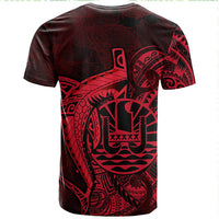 Custom French Polynesia T Shirt Map Of Islands Flag Hibiscus With Polynesian Shark Tattoo