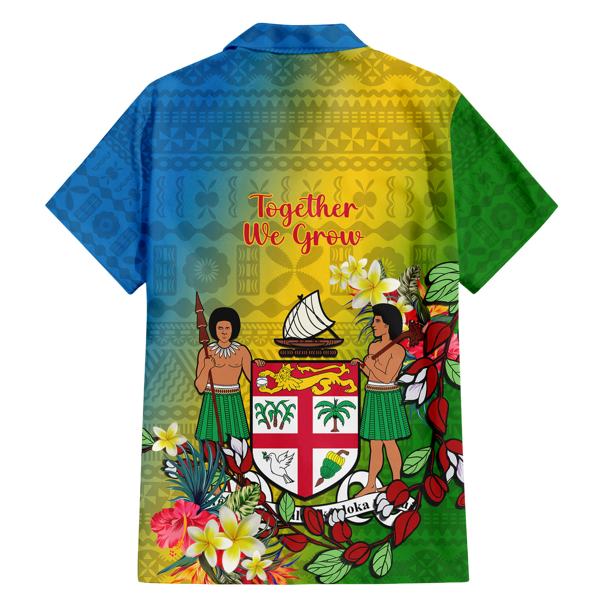 Custom Photo Malampa Fiji Day Hawaiian Shirt Together We Grow Coat Of Arms Tropical Flowers - Polynesian Pride