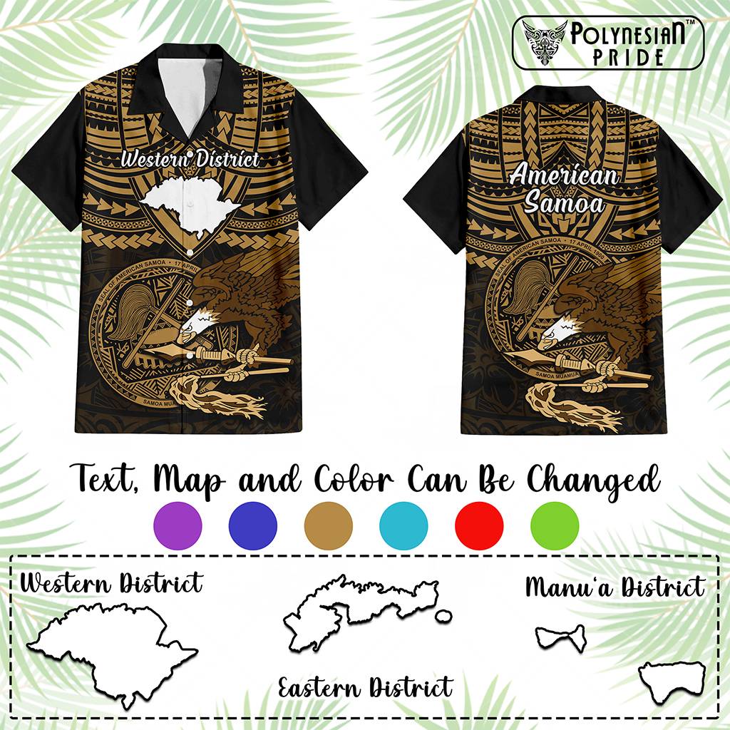 Custom American Samoa Hawaiian Shirt Coat Of Arms With Districts Map Polynesian Pattern