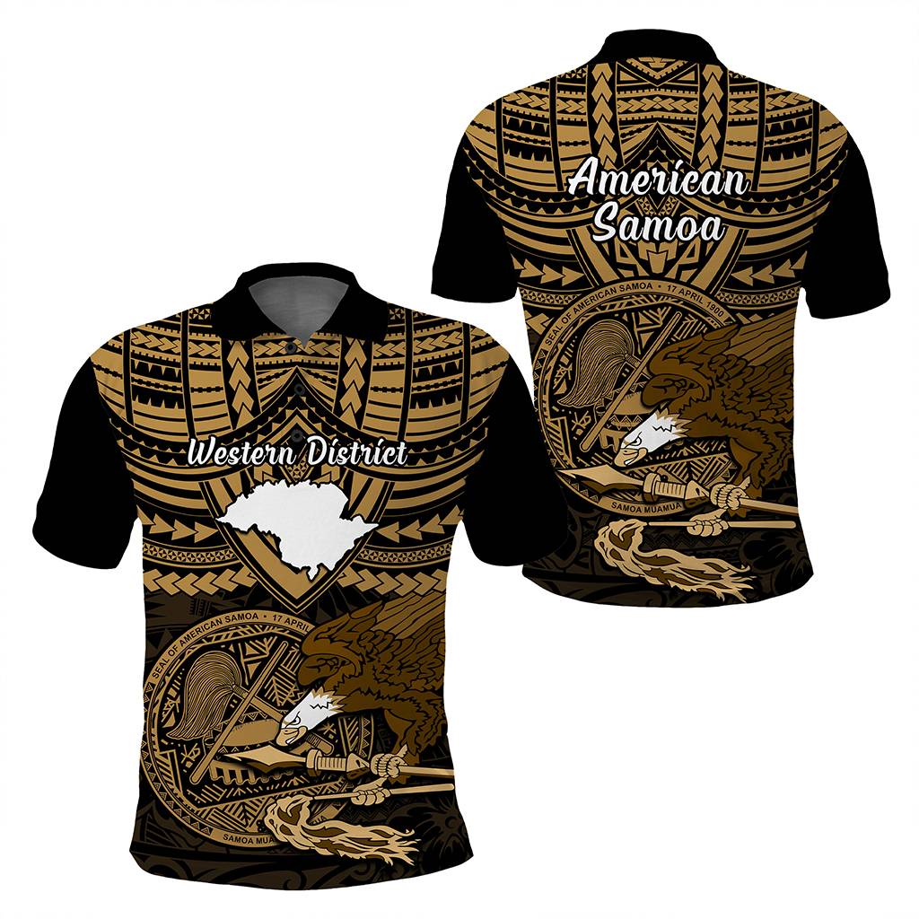 Custom American Samoa Polo Shirt Coat Of Arms With Districts Map Polynesian Pattern