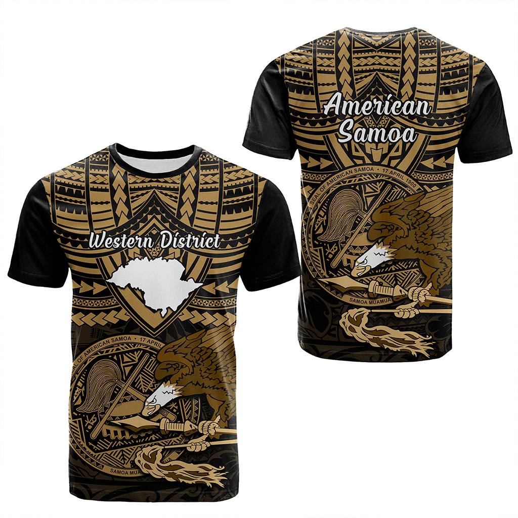 Custom American Samoa T Shirt Coat Of Arms With Districts Map Polynesian Pattern