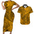 Hawaii Couples Matching Short Sleeve Bodycon Dress and Hawaiian Shirt Gold Polynesian Tribal Art LT14 Gold - Polynesian Pride