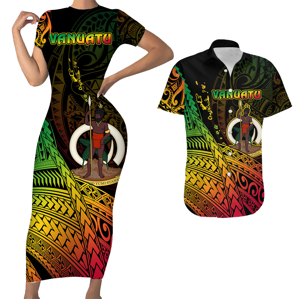 Matching Outfits For Couples Vanuatu Combo Bodycon Dress And Hawaii Shirt Proud To Be A Ni-Van LT14 Reggae - Polynesian Pride