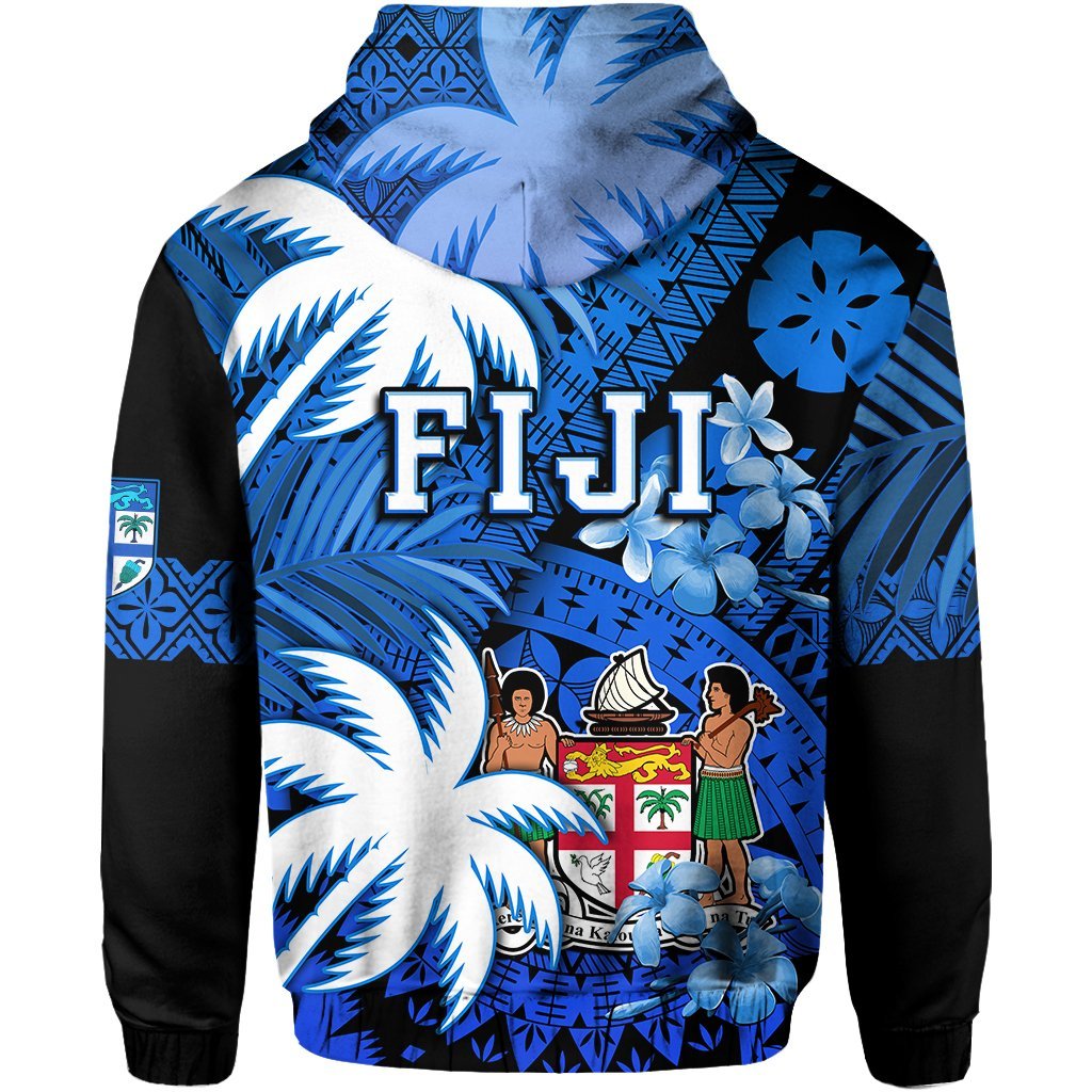 Fiji Coat of Arms Hoodie Masi Tapa Mixed Palm Tree No2 Blue Version LT9 - Polynesian Pride