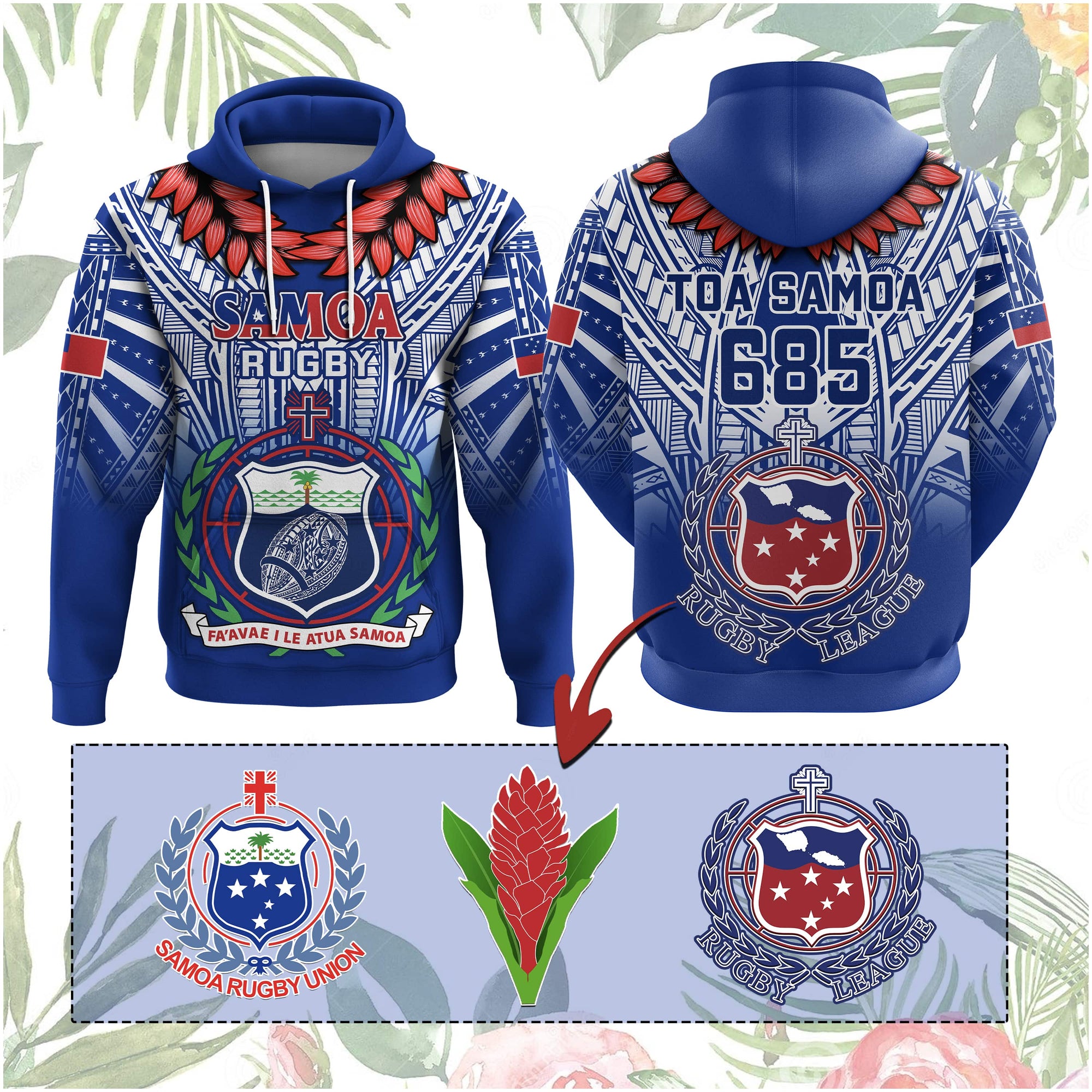 Custom Samoa Rugby Hoodie Custom Text And Number With Toa Samoa, Manu Samoa And Manu Samoa 7s Logo CTM14 Pullover Hoodie - Polynesian Pride