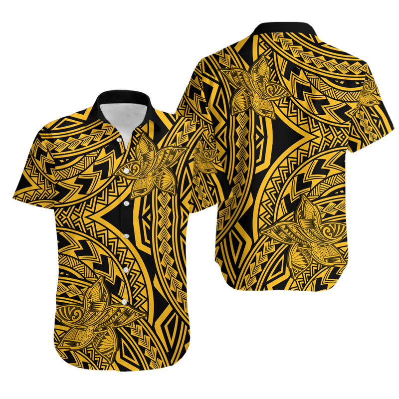 Polynesian Pride Hawaiian Shirt Polynesia Tribal Tattoo Plumeria Gold LT14 Gold - Polynesian Pride