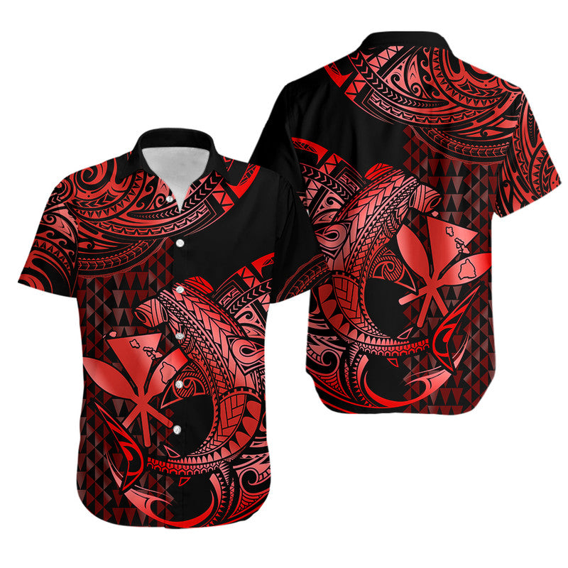 Hawaii Hammerhead Shark Hawaiian Shirt Polynesian Kakau With Kanaka Red LT14 Red - Polynesian Pride