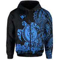 Custom Hawaii Polynesian Zip Hoodie Blue Sea Turtles Hawaiian LT13 - Polynesian Pride