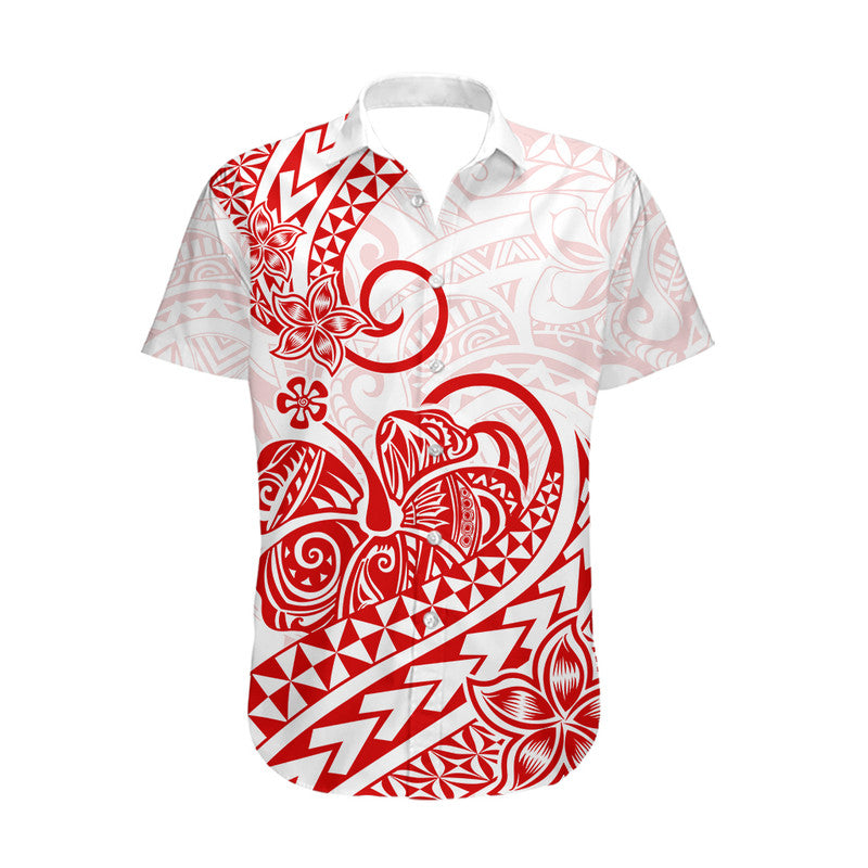 Polynesian Tribal Tattoo Retro Couple Off Long Dress and Hawaiian Shirt Red Screen Color LT9 - Polynesian Pride