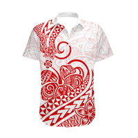Polynesian Tribal Tattoo Retro Couple Off Long Dress and Hawaiian Shirt Red Screen Color LT9 - Polynesian Pride