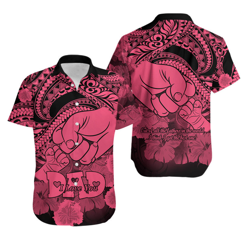 Matching Hawaiian Outfits For Couples Polyneisian Happy Father Day Dress and Hawaiian Shirt I Love You Dad Tribal Pink LT9 - Polynesian Pride