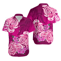 Polynesian Matching Couple Outfit Floral Tribal Puletasi Dress and Hawaiian Shirt Pink LT9 - Polynesian Pride