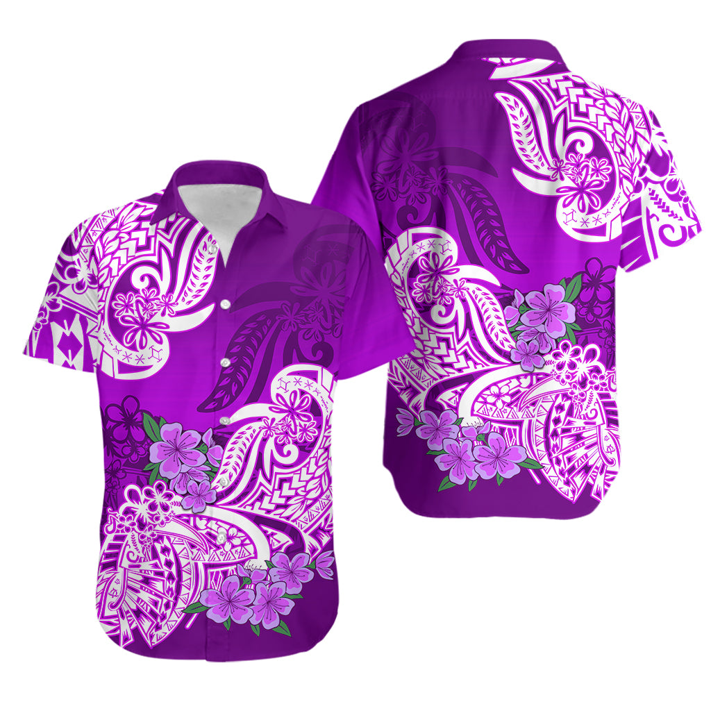 Polynesian Matching Couple Outfit Floral Tribal Puletasi Dress and Hawaiian Shirt Purple LT9 - Polynesian Pride