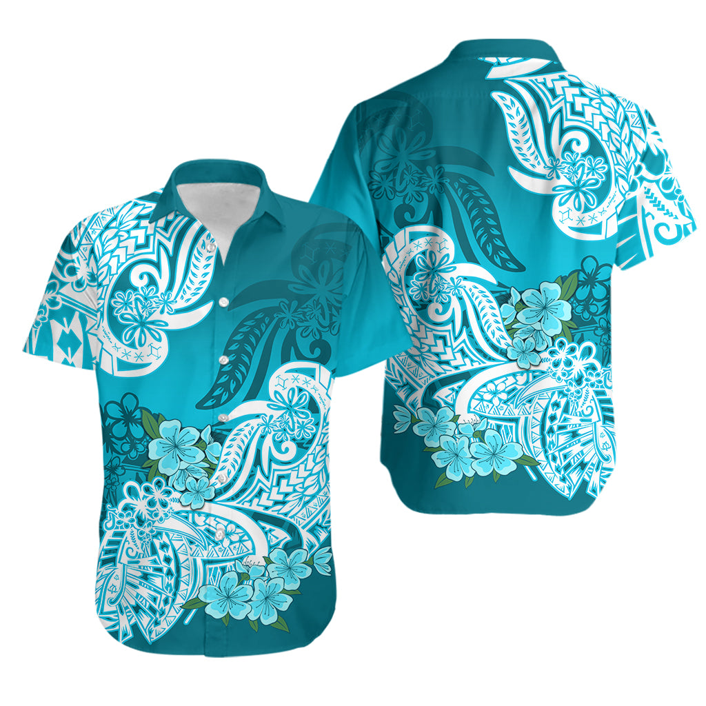 Polynesian Floral Tribal Hawaiian Shirt Teal LT9 - Polynesian Pride