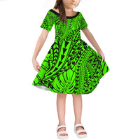 Green Hawaii Family Matching Off Shoulder Maxi Dress And Hawaiian Shirt Tribal Art LT14 - Polynesian Pride