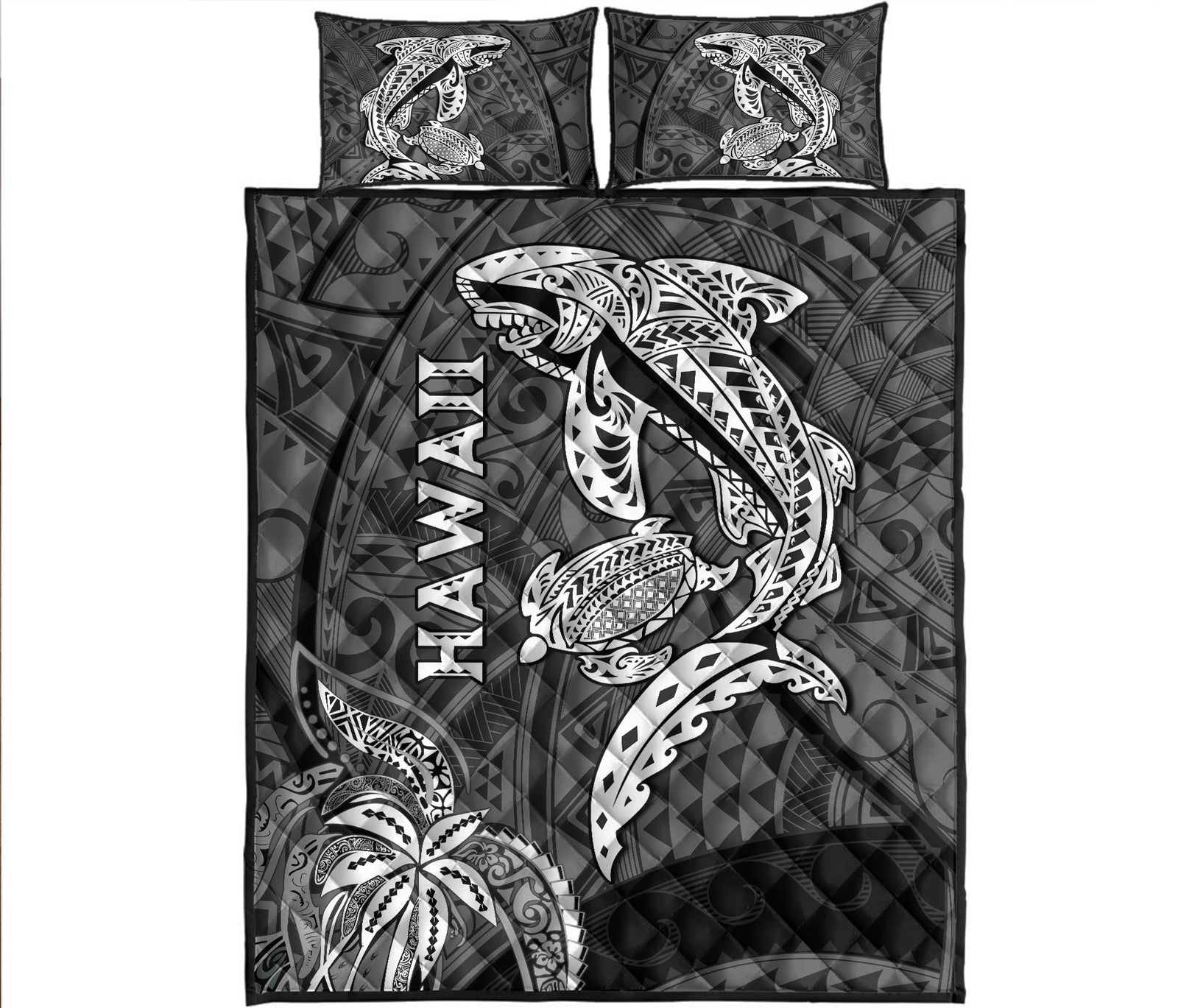 hawaii-shark-and-turtle-quilt-bed-set-with-black-kakau