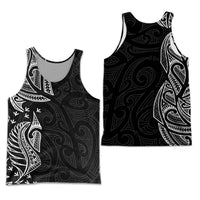 New Zealand Maori Men Tank Top Ta Moko Tattoo - White LT9 Black - Polynesian Pride