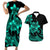 Polynesian Couple Outfits Plumeria Flowers Short Sleeve Body Long Dress and Hawaiian Shirt Polynesian Tribal Aqua Vibe LT9 Aqua - Polynesian Pride