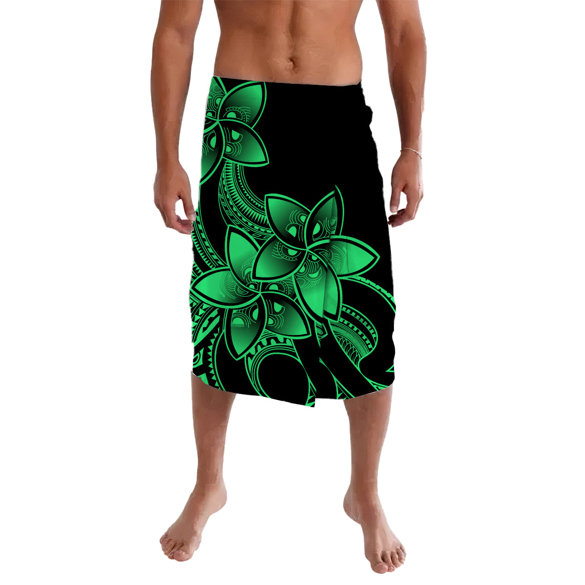 Polynesian Plumeria Flowers Lavalava Polynesian Tribal Green Vibe LT9 Green - Polynesian Pride LLC