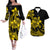 Polynesian Couple Outfits Plumeria Flowers Couples Long Sleeve Dress and Hawaiian Shirt Polynesian Tribal Yellow Vibe LT9 Yellow - Polynesian Pride