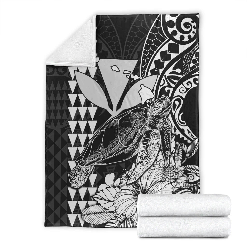 Hawaii Sea Turtle Blanket Polynesia Kakau with Kanaka Maoli Black LT9 - Polynesian Pride