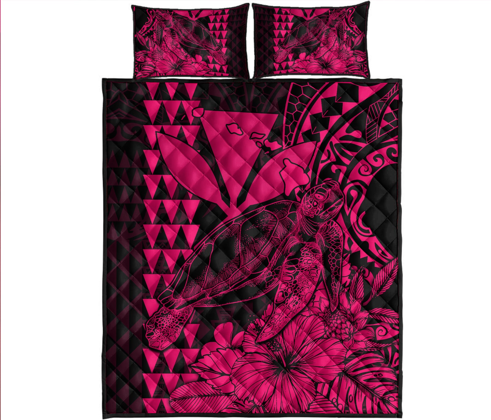 Hawaii Sea Turtle Quilt Bed Set Polynesia Kakau with Kanaka Maoli Pink LT9 Pink - Polynesian Pride
