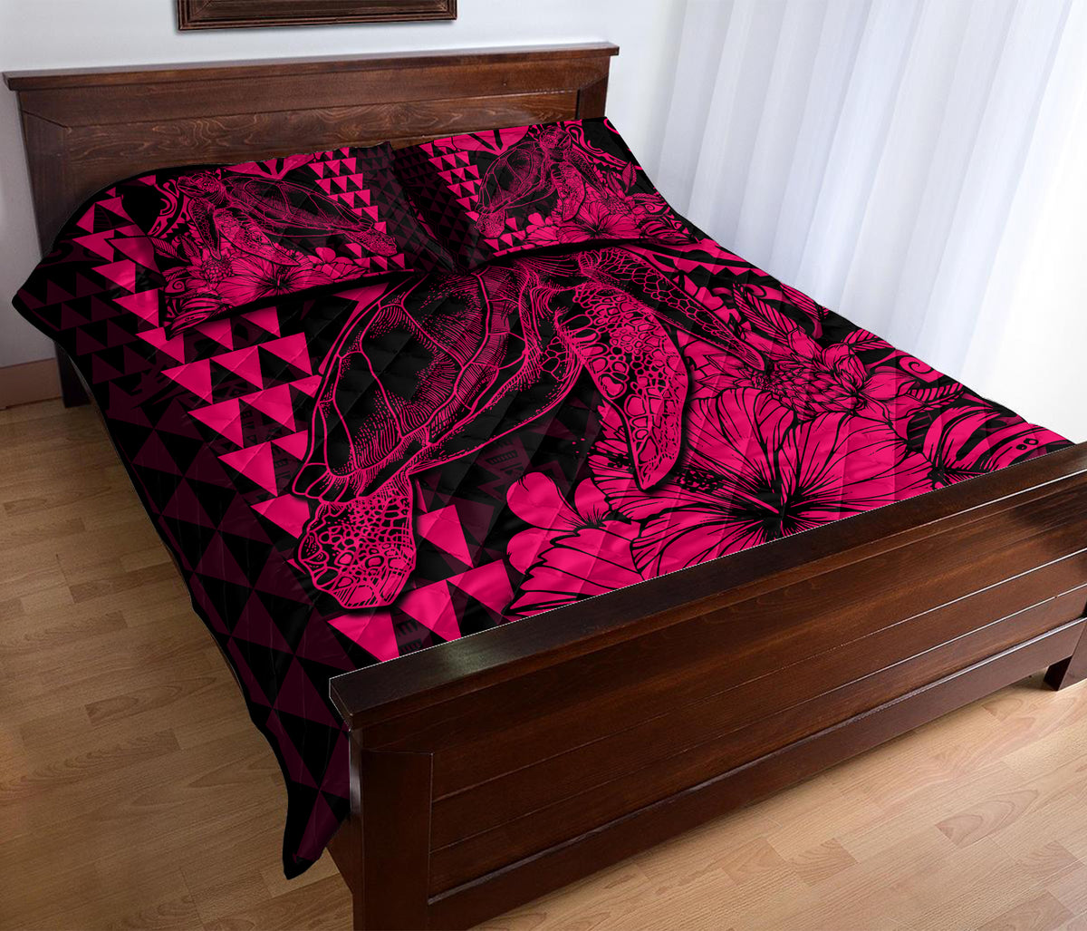 Hawaii Sea Turtle Quilt Bed Set Polynesia Kakau with Kanaka Maoli Pink LT9 - Polynesian Pride