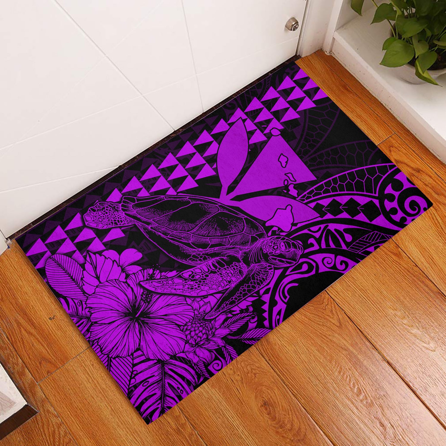 Hawaii Sea Turtle Door Mats Polynesia Kakau with Kanaka Maoli Purple LT9 Purple - Polynesian Pride